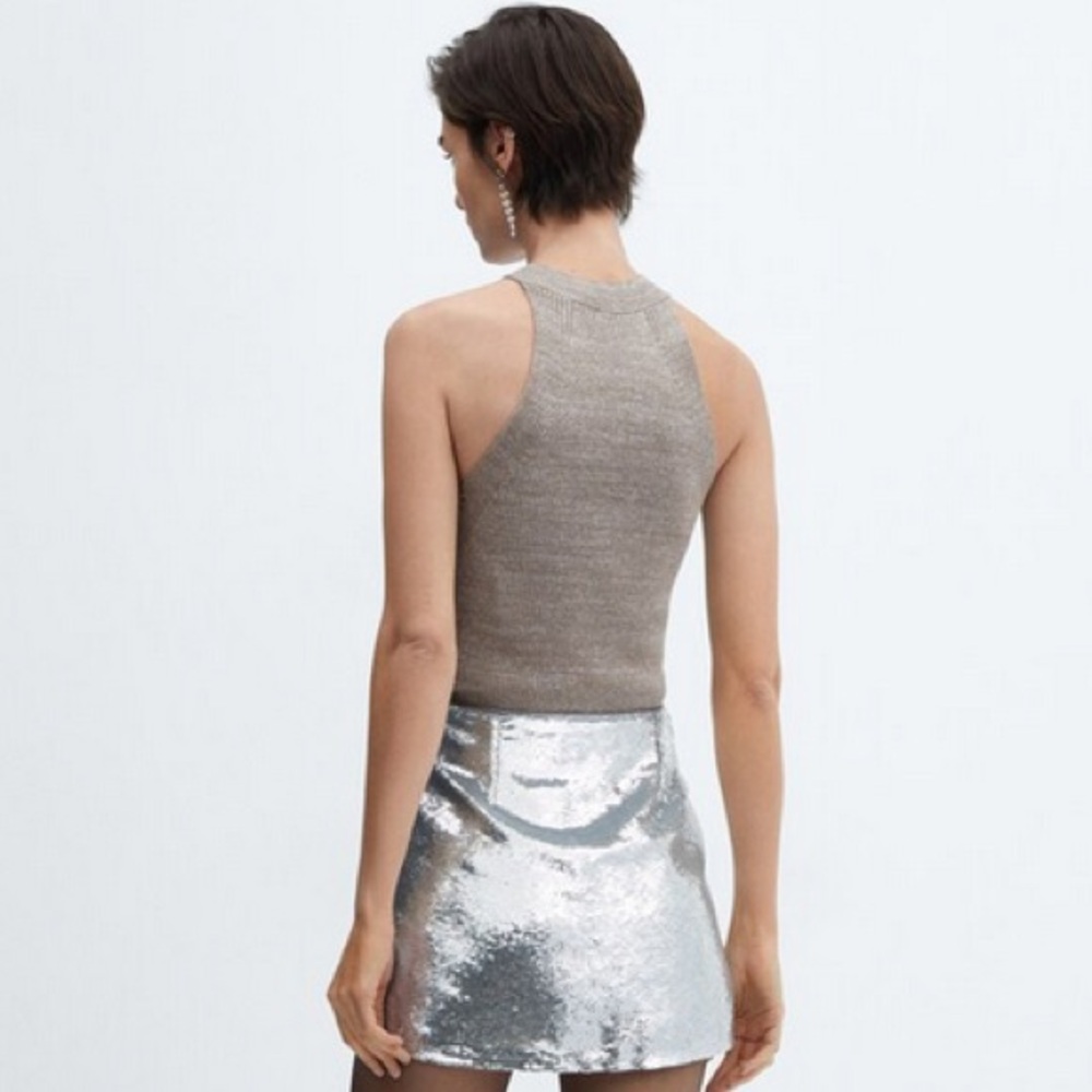 Mango Lurex Halter Neck Fine Knit Sleeveless Top In Silver Size M NWOT - Picture 3 of 15
